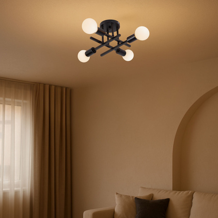 Lampa sufitowa czarna metalowa E27 ozdobna 4-punktowa