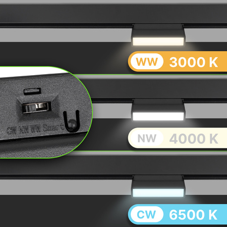 Lampa liniowa LED do szyny magnetycznej M20 6W 11cm ruchoma czarna 3 BARWY ŚWIATŁA
