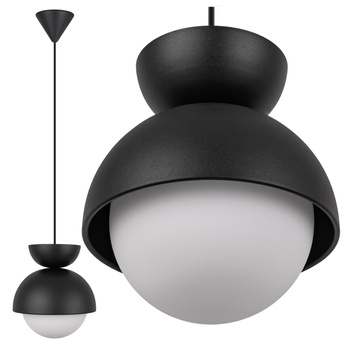 Lampa wisząca czarna biały szklany klosz nad stół NOWOCZESNA