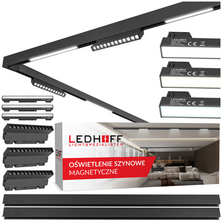 ZESTAW M20 LED 3x Ruchoma lampa punktowa 12W + 2x lampa liniowa 12W 3 BARWY ŚWIATŁA + 2x szyna magnetyczna 1m + łącznik