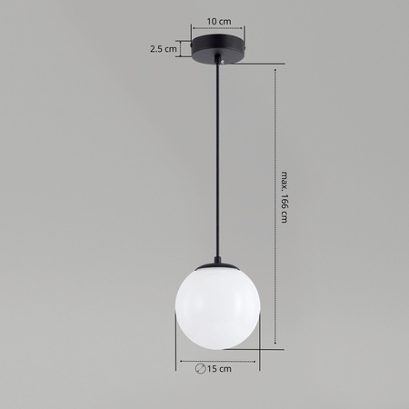 Lampa sufitowa czarna metalowa z mlecznym kloszem ozdobna szklana kula E27