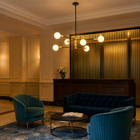 Lampa sufitowa czarno-złota metalowa E27 ozdobna 6-punktowa modern design