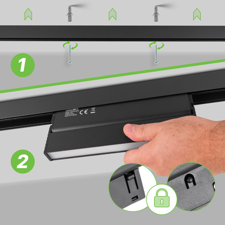 ZESTAW M20 2x Ruchoma lampa liniowa LED 12W 22cm czarna 3 BARWY ŚWIATŁA + szyna magnetyczna 1m