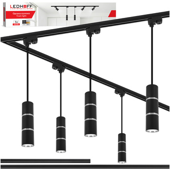 Oświetlenie szynowe czarny srebrny 5x lampa wisząca 100cm GU10 szyna 3m