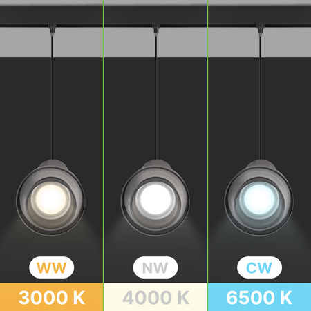 Lampa wisząca sufitowa LED do szyny magnetycznej M20 12W czarna 3 BARWY ŚWIATŁA + kabel