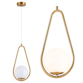 Lampa sufitowa złota metalowa z mlecznym kloszem ozdobna szklana kula E27 rama kropla