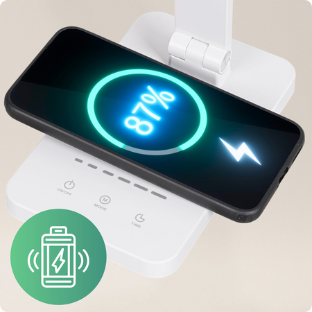 Lampka biurkowa LED biała 6W z ładowarką indukcyjną i portem USB