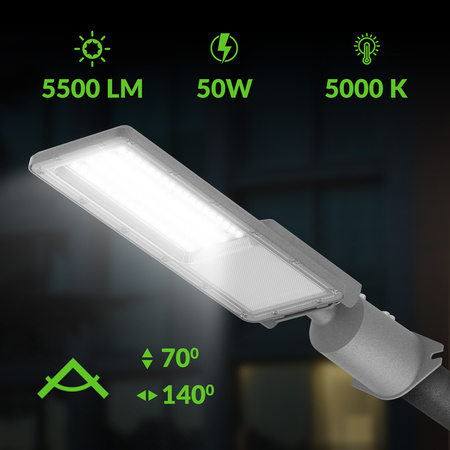 Lampa uliczna LED wodoodporna 50W 5500lm światło neutralne 5000K