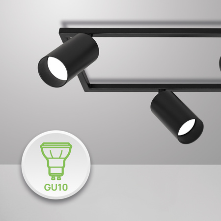 Kinkiet sufitowy Lampa 6x GU10 SPOT czarny duży prostokąt QUADRO
