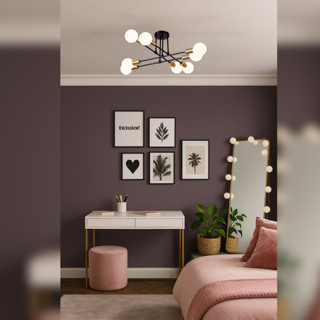 Lampa sufitowa czarno-złota metalowa E27 ozdobna 8-punktowa