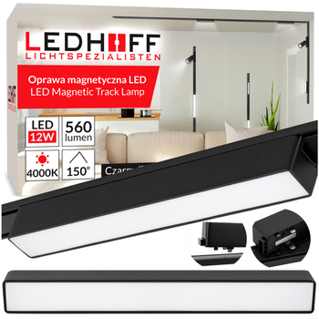 Lampa liniowa LED reflektor do szyny magnetycznej 12W CZARNA 4000K oprawa