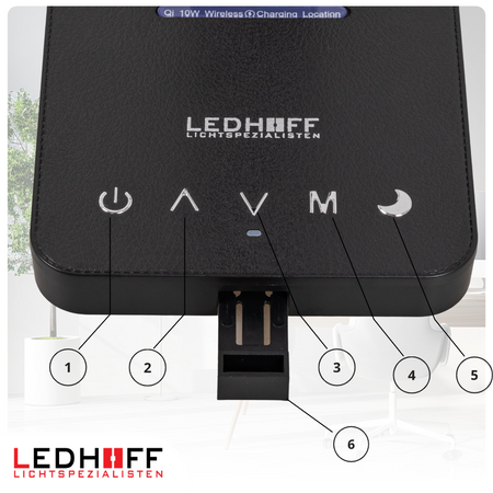 Lampka biurkowa LED czarna 8W + budzik kalendarz ekran LCD + ładowarka indukcyjna