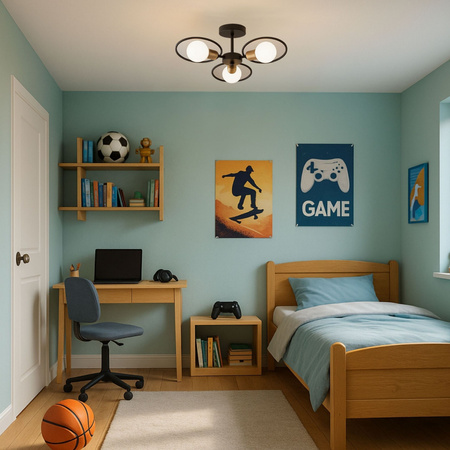 Lampa sufitowa czarno-złota metalowa E27 ozdobna 3-punktowa design