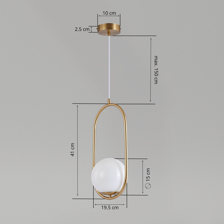 Lampa sufitowa złota metalowa z mlecznym kloszem ozdobna szklana kula E27 w owalnej ramie