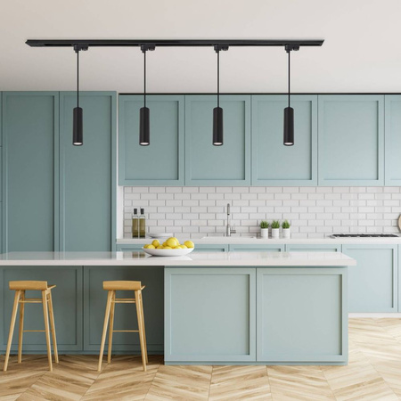 Oświetlenie szynowe wiszące czarne 4x lampa GU10 + 2x szyna 1m