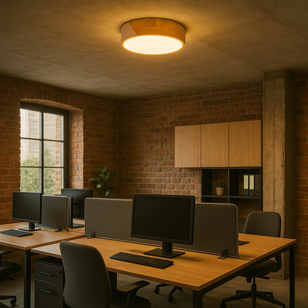 Plafon sufitowy LED biały metal + DREWNO 30cm WOODLINE