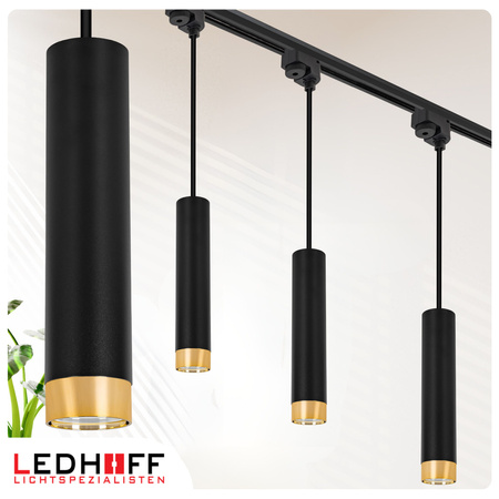 Oświetlenie szynowe czarny złoty 5x lampa wisząca 150cm GU10 szyna 2m