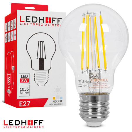 Żarówka LED E27 filamentowa 8W 1055lm naturalna biała ozdobna