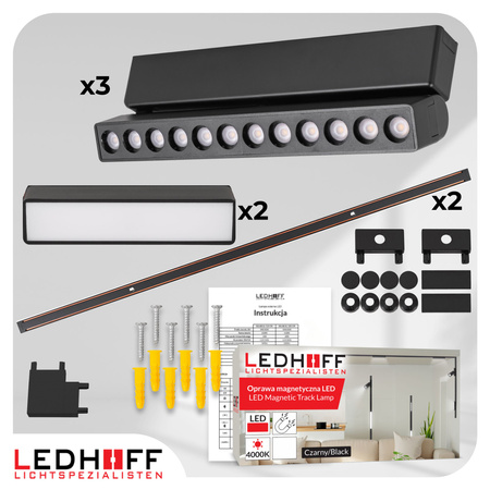 Oświetlenie szynowe magnetyczne ZESTAW 2x listwa 1m + 5x lampa LED CZARNA
