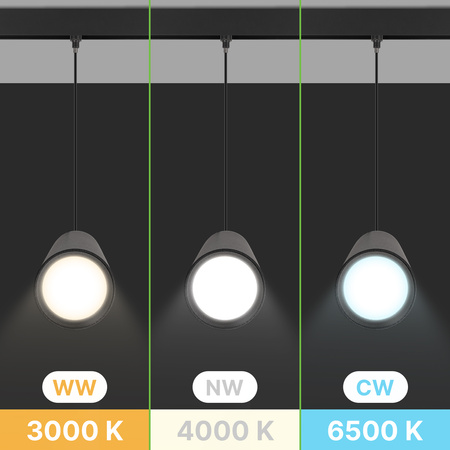 ZESTAW M20 LED 3x Lampa wisząca punktowa 12W 3 BARWY ŚWIATŁA + szyna magnetyczna 1m