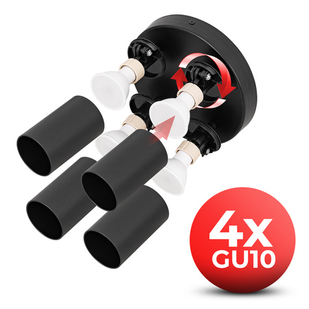 Kinkiet sufitowy okrągły poczwórny Spot GU10 czarny