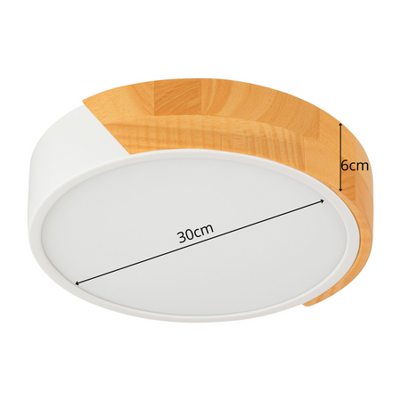 Plafon sufitowy LED biały metal + DREWNO 30cm WOODLINE