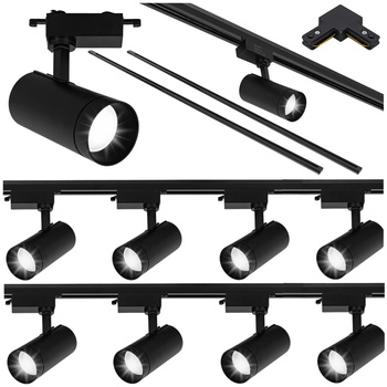 Oświetlenie szynowe czarne duże 8x lampa GU10 + szyna 4m