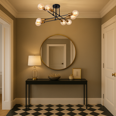 Lampa sufitowa czarno-złota metalowa E27 ozdobna 8-punktowa