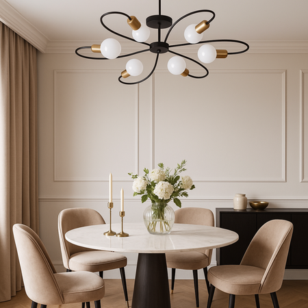 Lampa sufitowa czarno-złota metalowa E27 ozdobna 6-punktowa nowoczesna Fiora