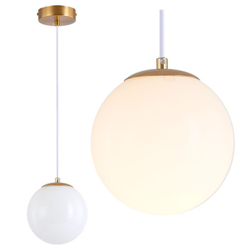 Lampa sufitowa złota metalowa z mlecznym kloszem ozdobna szklana kula E27