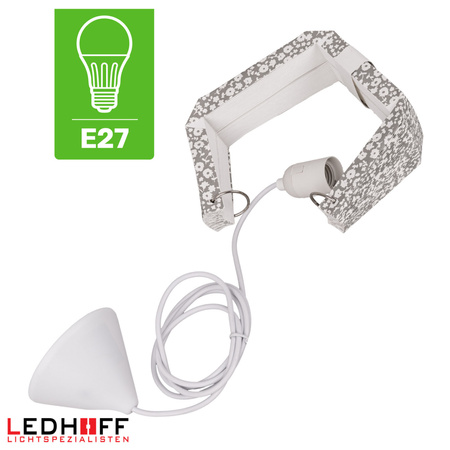 Lampa wisząca kula biała szara papierowa E27 do sypialni pokoju KWIATY