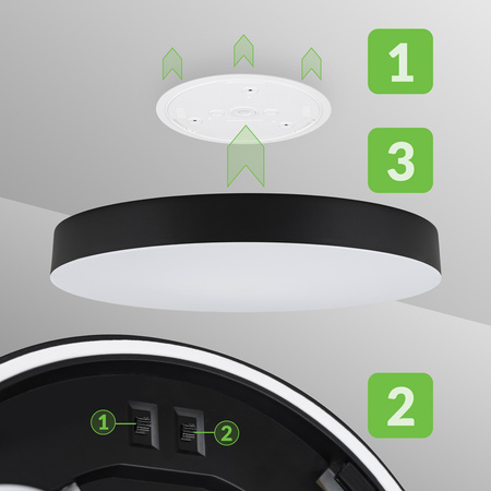 Plafon sufitowy LED okrągły czarny 3 barwy światła 3 poziomy jasności 50cm IP54