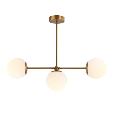 Lampa sufitowa złota metalowa z 3 mlecznymi kloszami ozdobna E27