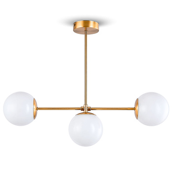 Lampa sufitowa złota metalowa z 3 mlecznymi kloszami ozdobna E27