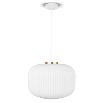 Lampa wisząca szklana E27 biała złota GLAMOUR szkło ryflowane