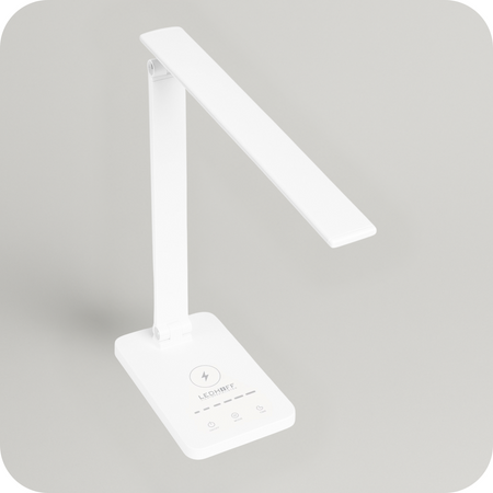 Lampka biurkowa LED biała 6W z ładowarką indukcyjną i portem USB