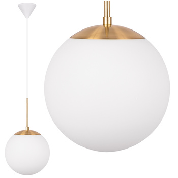 Lampa wisząca ze szkła opalowego Kula biała złota E27