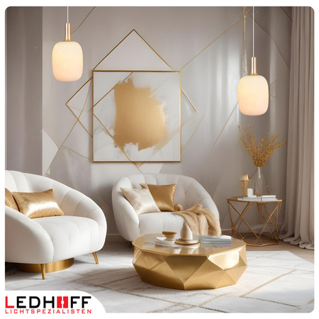 Lampa wisząca biały klosz szklany E27 do salonu czarna złota NOWOCZESNA