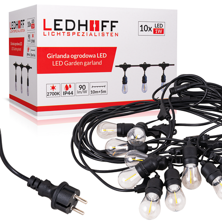 Girlanda ogrodowa łańcuch świetlny 15m + 10x żarówka LED Lampki do ogrodu