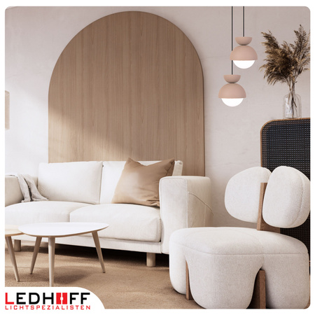 Lampa wisząca beżowa biały szklany klosz nad stół NOWOCZESNA