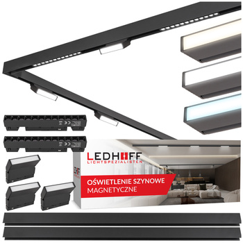 ZESTAW M20 LED 3x Ruchoma lampa liniowa 6W + 2x lampa punktowa soczewkowa 12W 3 BARWY ŚWIATŁA + 2x szyna magnetyczna 1m + łącznik