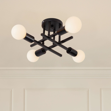 Lampa sufitowa czarna metalowa E27 ozdobna 4-punktowa