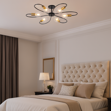 Lampa sufitowa czarno-złota metalowa E27 ozdobna 6-punktowa nowoczesna Fiora