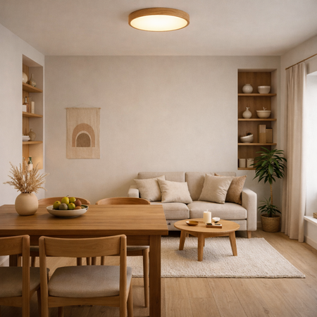 Plafon sufitowy LED 40cm z drewnianym wzorem