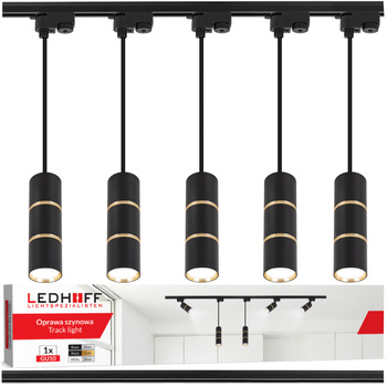 Oświetlenie szynowe czarny złoty 5x lampa wisząca 100cm GU10 szyna 2m