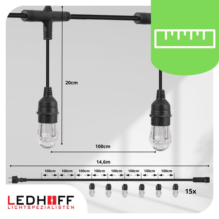 Girlanda ogrodowa świetlna SMART 14,6m + 15x żarówka LED RGB TUYA