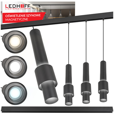 ZESTAW M20 LED 3x Lampa wisząca punktowa 12W 3 BARWY ŚWIATŁA + szyna magnetyczna 1m DESIGN