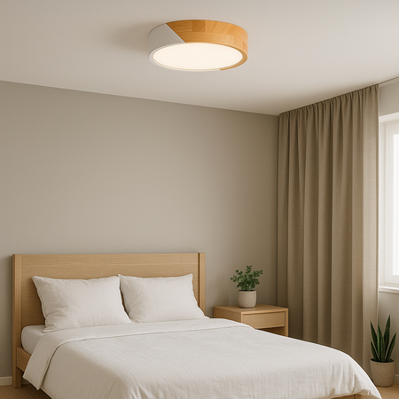 Plafon sufitowy LED biały metal + DREWNO 30cm WOODLINE