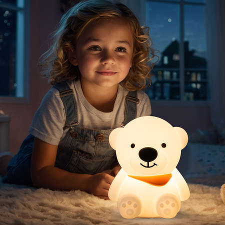 Lampka nocna LED dla dzieci MIŚ wielokolorowe światło RGB miękki silikon