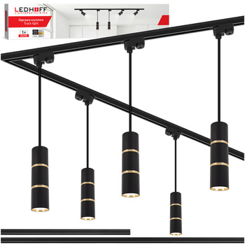 Oświetlenie szynowe czarny złoty 5x lampa wisząca 100cm GU10 szyna 3m